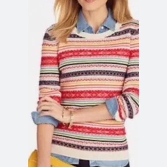 Talbots Fair Isle Striped Breton Wool Knit Sweater Size M - Picture 2 of 7